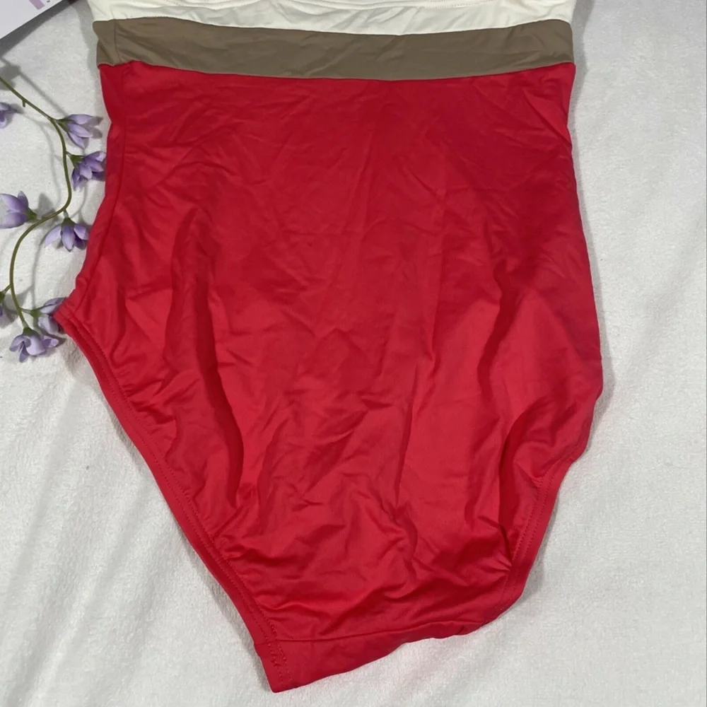 NWT DKNY [SZ 6 ]‎ Colorblock V Neck Maillot One Piece Swimsuit Coral - Picture 8 of 12